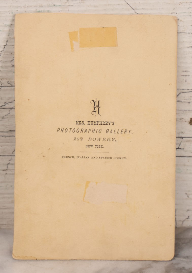 Lot 087 - Antique Cabinet Card Photograph Of Eastern European Man Photographed At Mrs. Humphrey's Photographic Gallery, 202 Bowery, New York, Gallery Advertises "French, Italian, And Spanish Spoken"