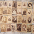 Lot 097 - Grouping Of 41 Carte De Visite C.D.V. Photographs Including Man In Bowler Hat, Man With Stick Cane, And Young Woman With Purple Tinted Dress