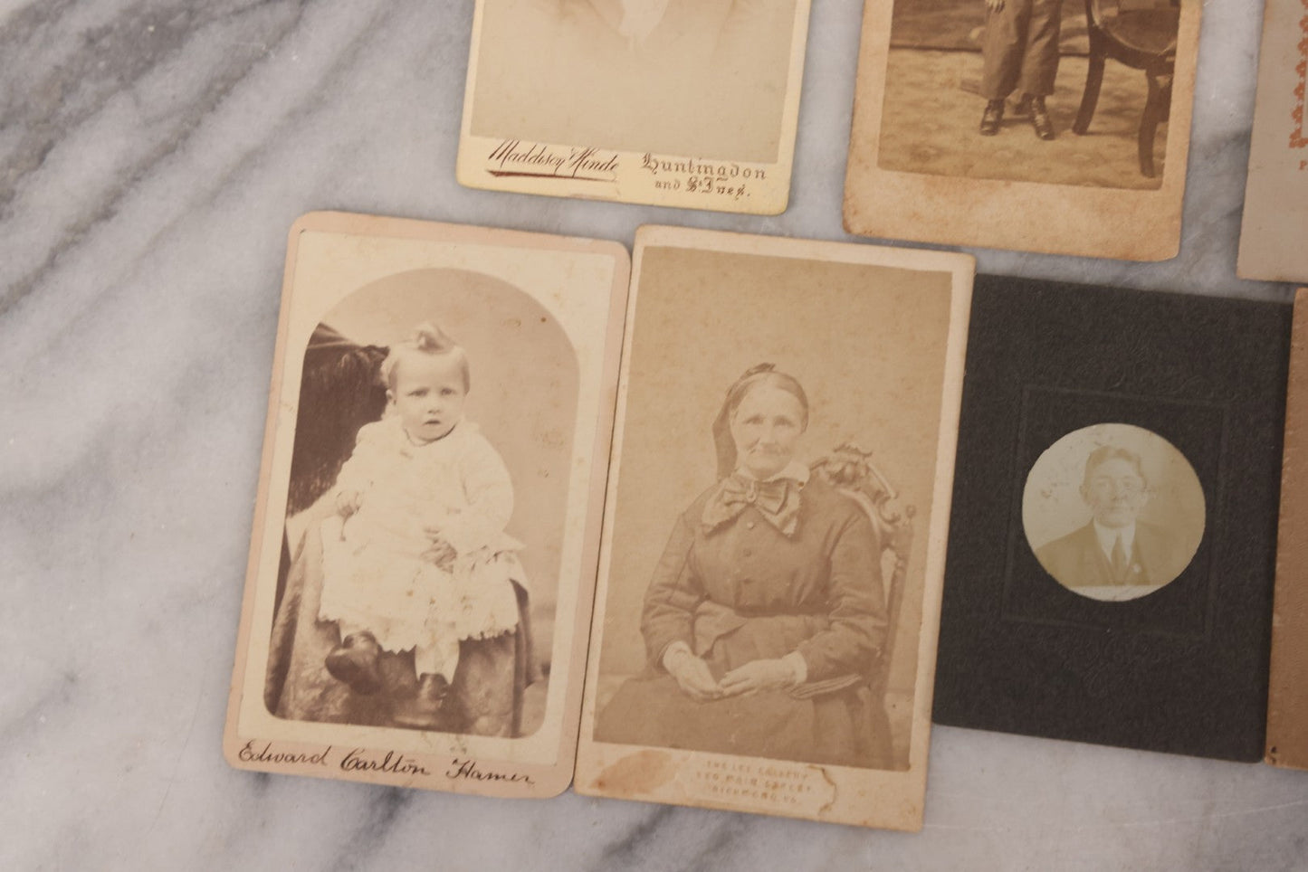 Lot 098 - Grouping Of 19 Antique Carte De Visite C.D.V. Photographs And Other Small Sized Portrait Photographs Including Two Hidden Mothers Of Babies, And Young Man In Navy Uniform