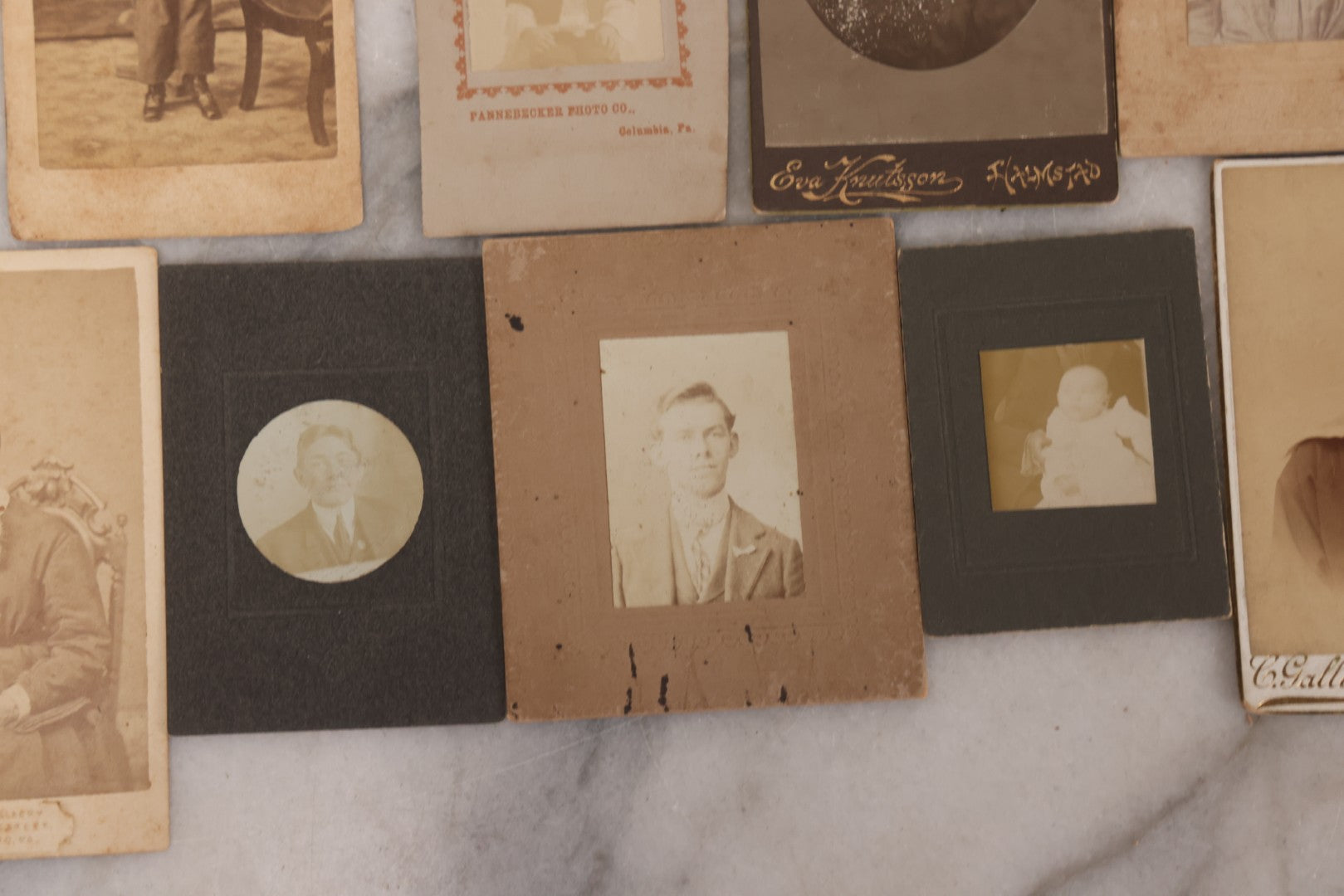 Lot 098 - Grouping Of 19 Antique Carte De Visite C.D.V. Photographs And Other Small Sized Portrait Photographs Including Two Hidden Mothers Of Babies, And Young Man In Navy Uniform