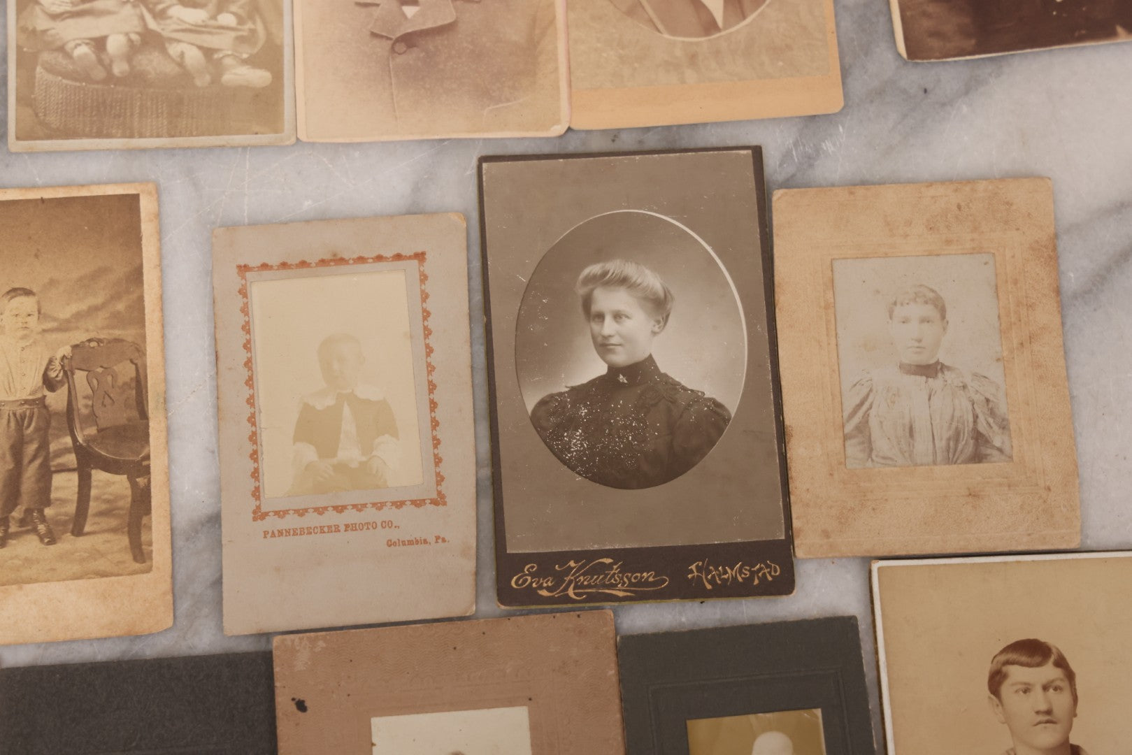 Lot 098 - Grouping Of 19 Antique Carte De Visite C.D.V. Photographs And Other Small Sized Portrait Photographs Including Two Hidden Mothers Of Babies, And Young Man In Navy Uniform