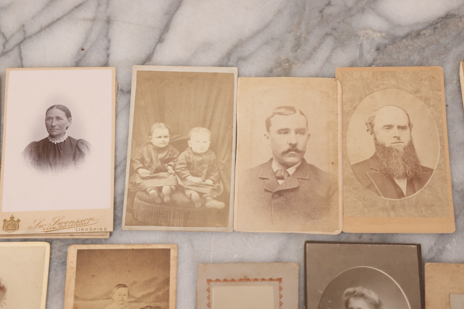 Lot 098 - Grouping Of 19 Antique Carte De Visite C.D.V. Photographs And Other Small Sized Portrait Photographs Including Two Hidden Mothers Of Babies, And Young Man In Navy Uniform