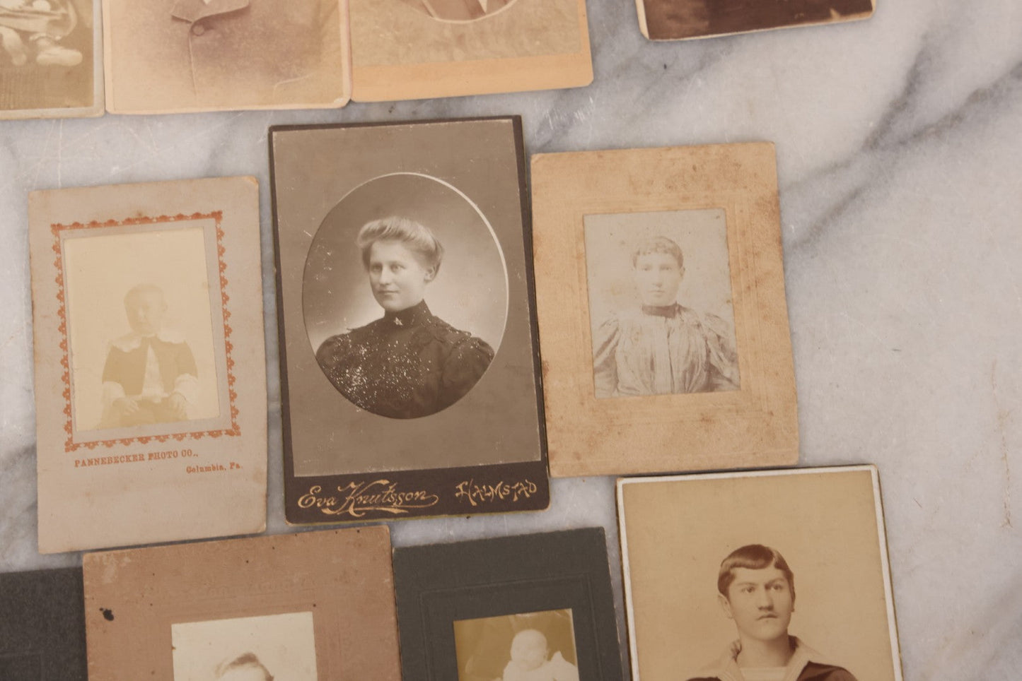 Lot 098 - Grouping Of 19 Antique Carte De Visite C.D.V. Photographs And Other Small Sized Portrait Photographs Including Two Hidden Mothers Of Babies, And Young Man In Navy Uniform