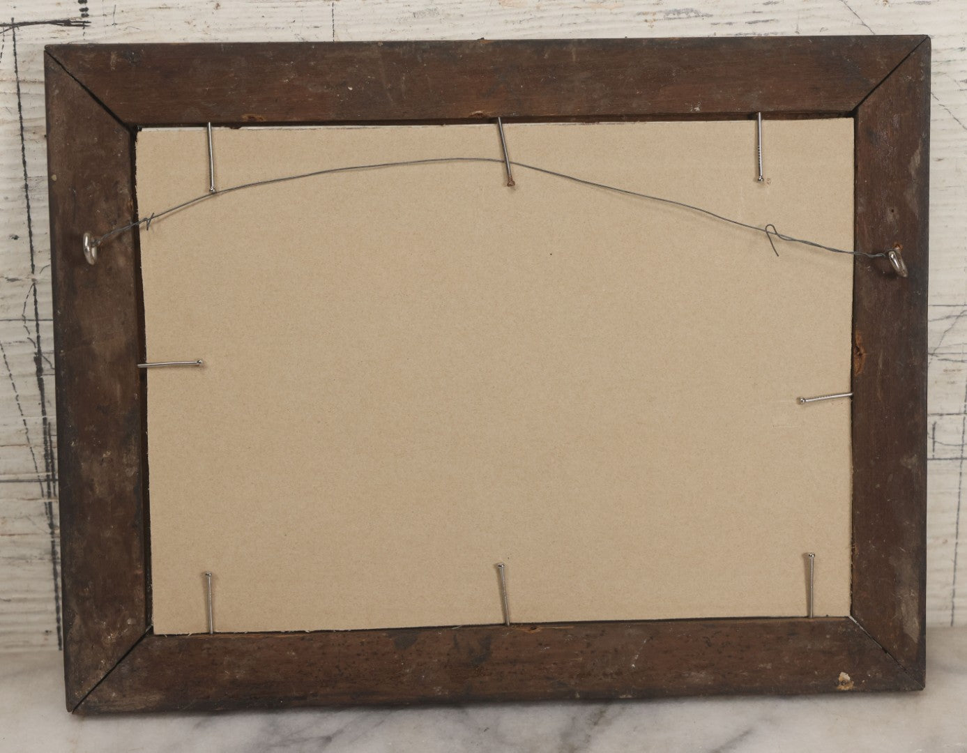 Lot 002 - Antique Victorian Hair Memento Scrap Page With Four Pieces Of Hair Work And Identification Legend, Hair Of Thankful, Josiah, And Ogden Hall, In Frame, 9-3/4" x 7-1/2"