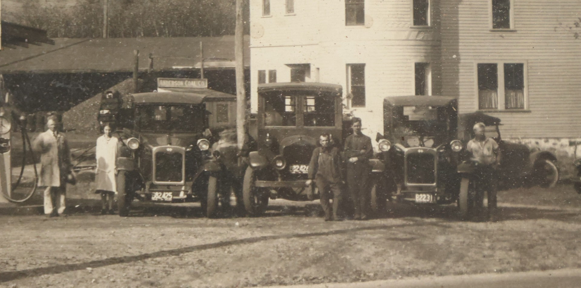 Lot 118 - Antique Boarded Photograph Of Early Gas Station With Many Automobiles Visible, Sign For Goodrich Silvertown Tires, C.E. Anderson, Richfield, In Frame, As Found, 13-3/4" x 11-1/4"