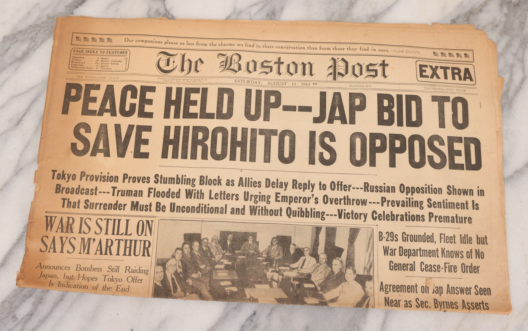 Lot 119 - Grouping Of Six World War Two Era Newspapers From The Boston Metro Area Reporting On Events From During And After The War Against Both The Germans And Japanese, With August 1945 Reporting On Use Of Atom Bomb, Dated 1942 Through 1945