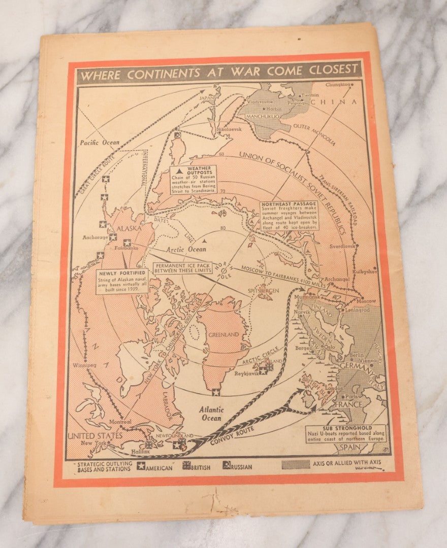 Lot 119 - Grouping Of Six World War Two Era Newspapers From The Boston Metro Area Reporting On Events From During And After The War Against Both The Germans And Japanese, With August 1945 Reporting On Use Of Atom Bomb, Dated 1942 Through 1945