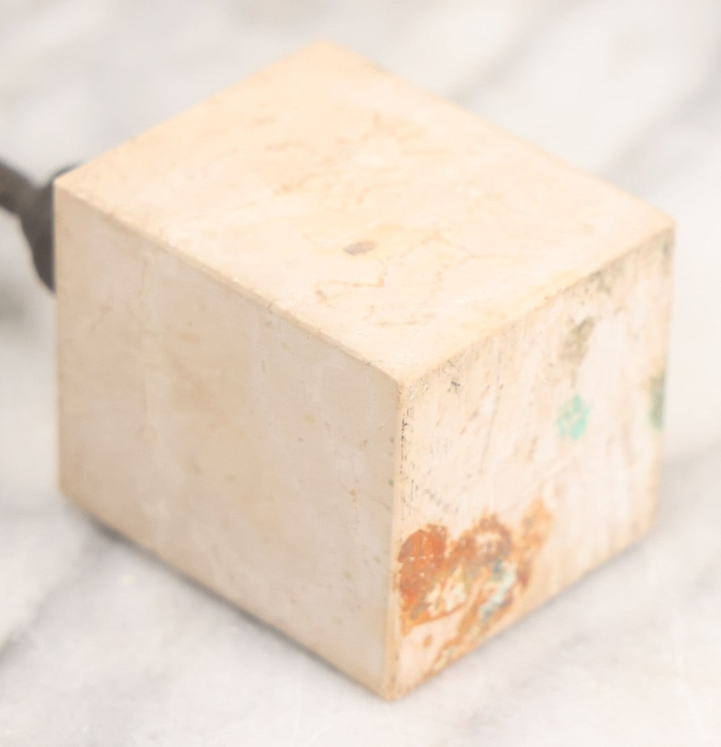 Lot 007 - Vintage Miniature Cast Iron Hermes Greek God Statue, After Giambologna, On Cut Stone Base, 9-1/8" Height