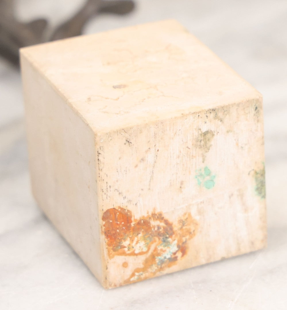 Lot 007 - Vintage Miniature Cast Iron Hermes Greek God Statue, After Giambologna, On Cut Stone Base, 9-1/8" Height