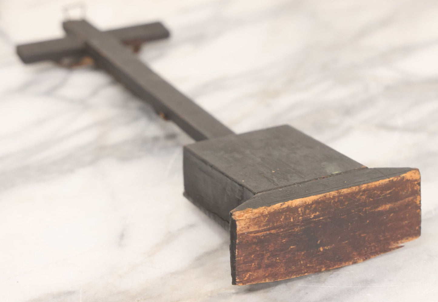 Lot 008 - Antique Wooden Crucifix With Pressed Brass Jesus, Skull Of Adam Skull And Crossbones, And Miniature St. Catharina Memento Shadow Box With Reverse Painted Glass, 11-1/8" Height
