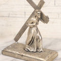 Lot 009 - Antique Devotional Metal Statue Of Jesus Christ Bearing The Cross With Silver Finish, Marked "Made In France," No. 2251, 5-5/8" Height [LOT DAMAGED]