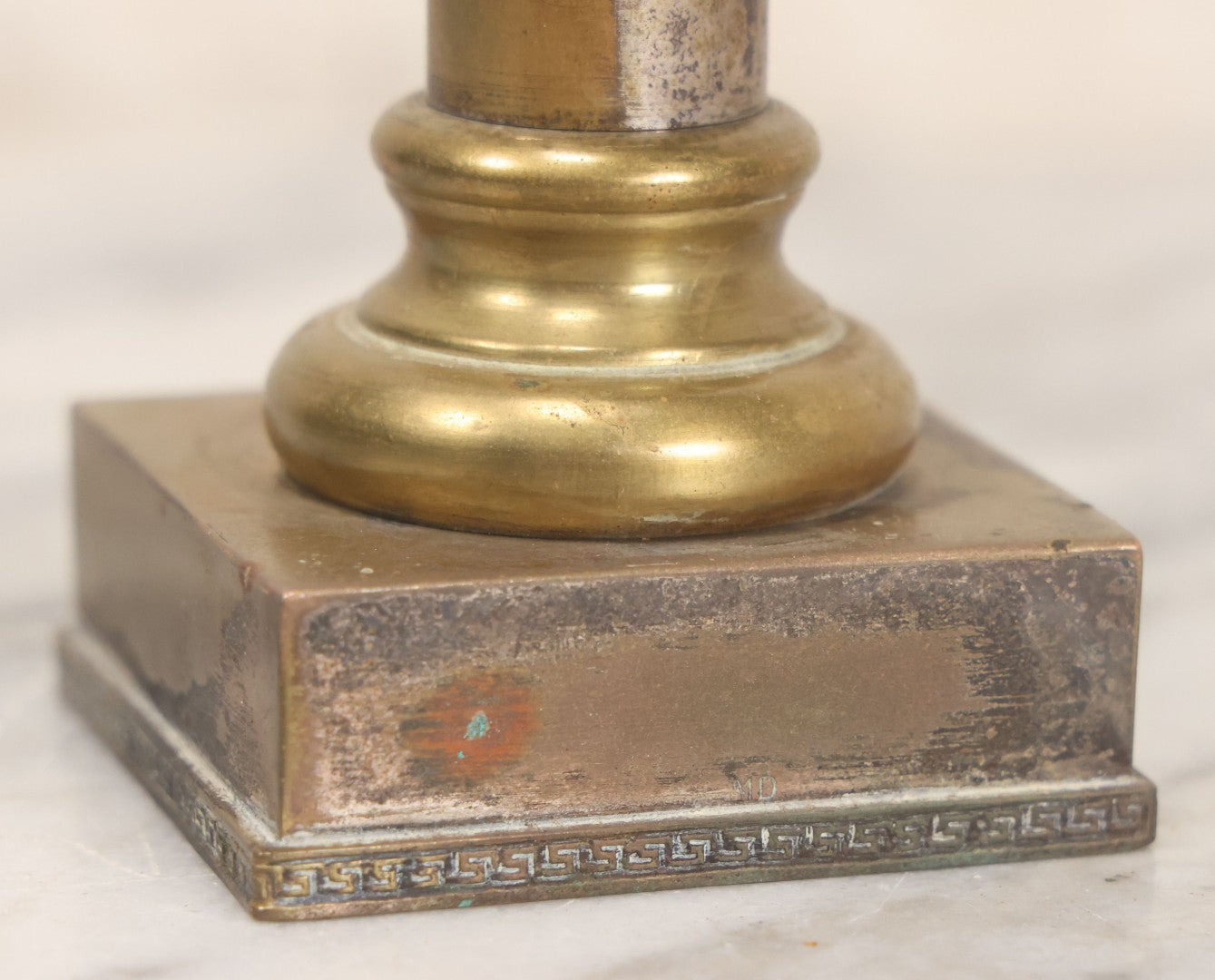 Lot 010 - Antique European Pressed Brass Virgin Mary Holding Child Devotional Statue, Depicting Our Lady Of The Pillar, After The First Marian Apparition In Zaragoza, Spain, 7-1/4" Height