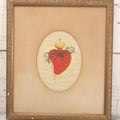 Lot 011 - Antique Sacred Heart Painting On Silk With Oval Mat In Gold Frame, 13-1/2" x 15-1/2"