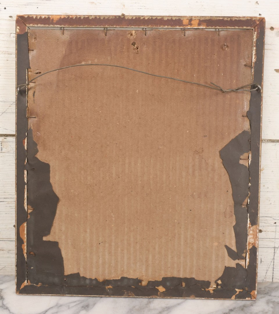 Lot 011 - Antique Sacred Heart Painting On Silk With Oval Mat In Gold Frame, 13-1/2" x 15-1/2"