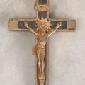 Lot 012 - Antique Ebony Wood And Brass Pectoral Crucifix With Skull Of Adam Skull And Crossbones, Likely European, 3-1/4" Height