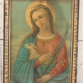 Lot 014 - Antique Chromolithograph Print Of Saint Agnes Of Rome, Venerated Virgin Martyr Catholic And Orthodox Saint, Depicted With Lamb And Palm Branch, In Period Frame, 12-1/2" x 16-3/4"