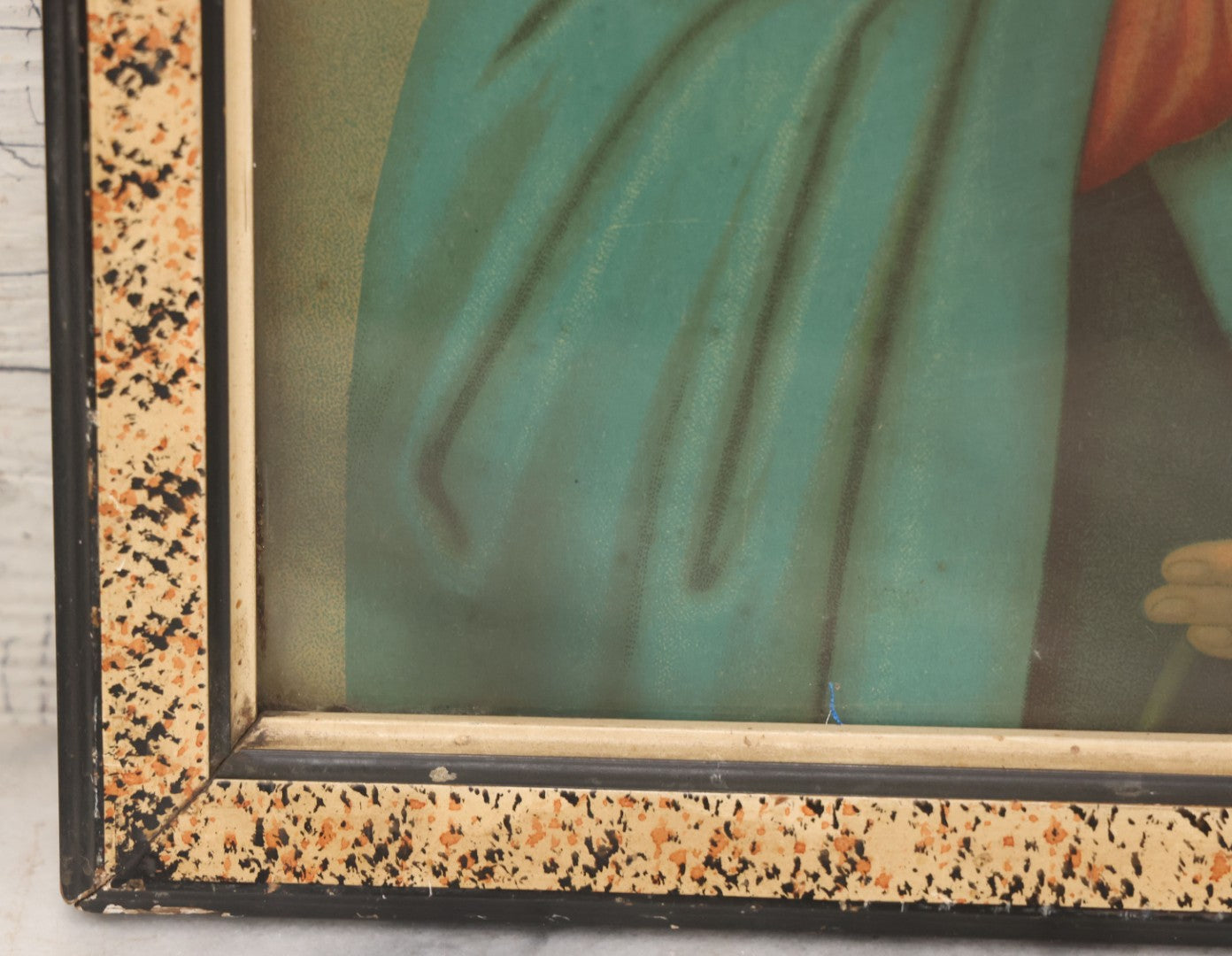 Lot 014 - Antique Chromolithograph Print Of Saint Agnes Of Rome, Venerated Virgin Martyr Catholic And Orthodox Saint, Depicted With Lamb And Palm Branch, In Period Frame, 12-1/2" x 16-3/4"