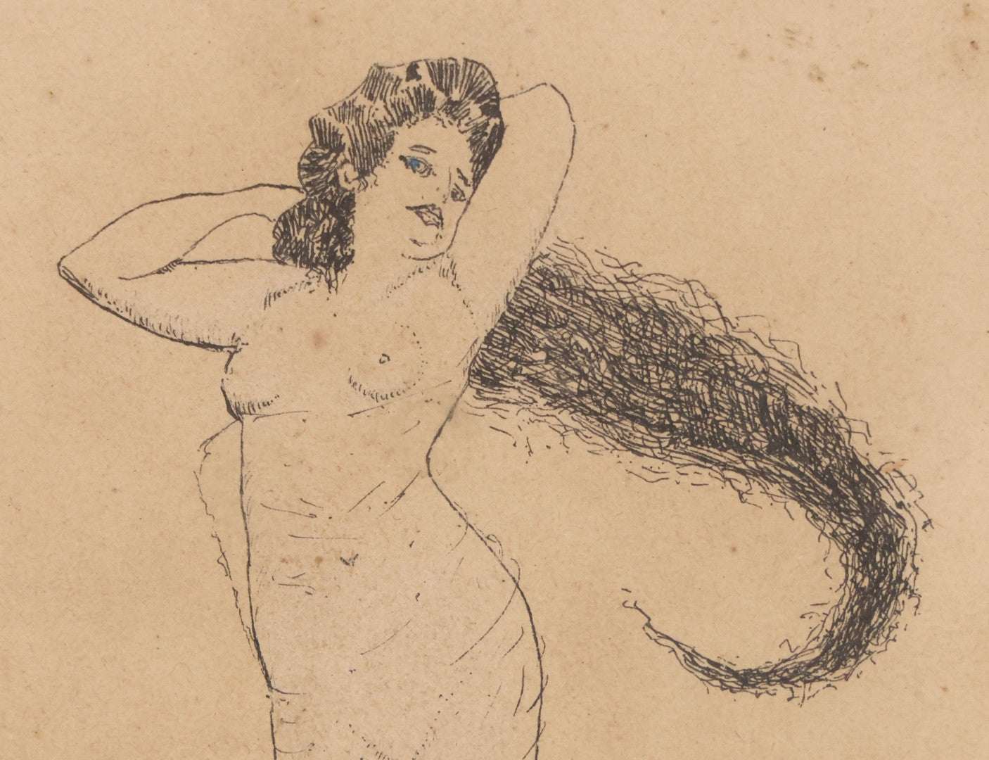 Lot 015 - Antique Pen And Ink Drawing On Board Of Nude Woman In Suggestive Pose With Cheeky Inscription "To Jim And Sadie" Artist Signed H.D. Hawley, Dated 1911, In Frame As Found, 5-3/4" x 7-3/4"