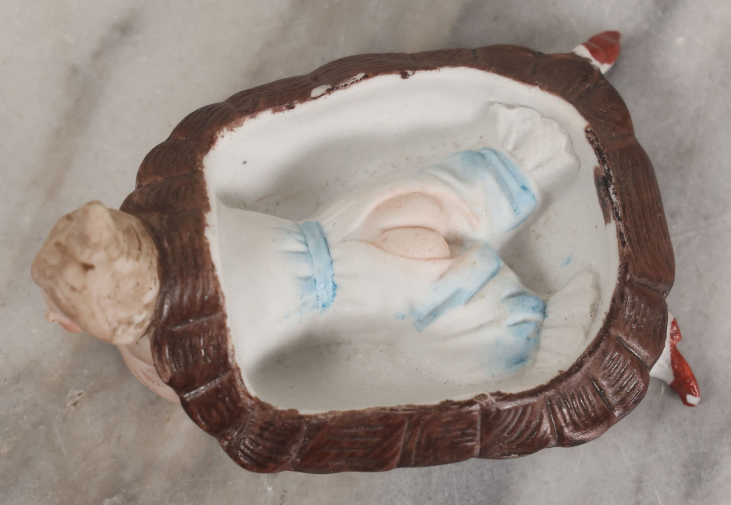 Lot 016 - Antique German Bisque Half Doll Turtle Lady, Risque Figurine, Butt Exposed When Turtle Shell Removed, Note Chips To Shell