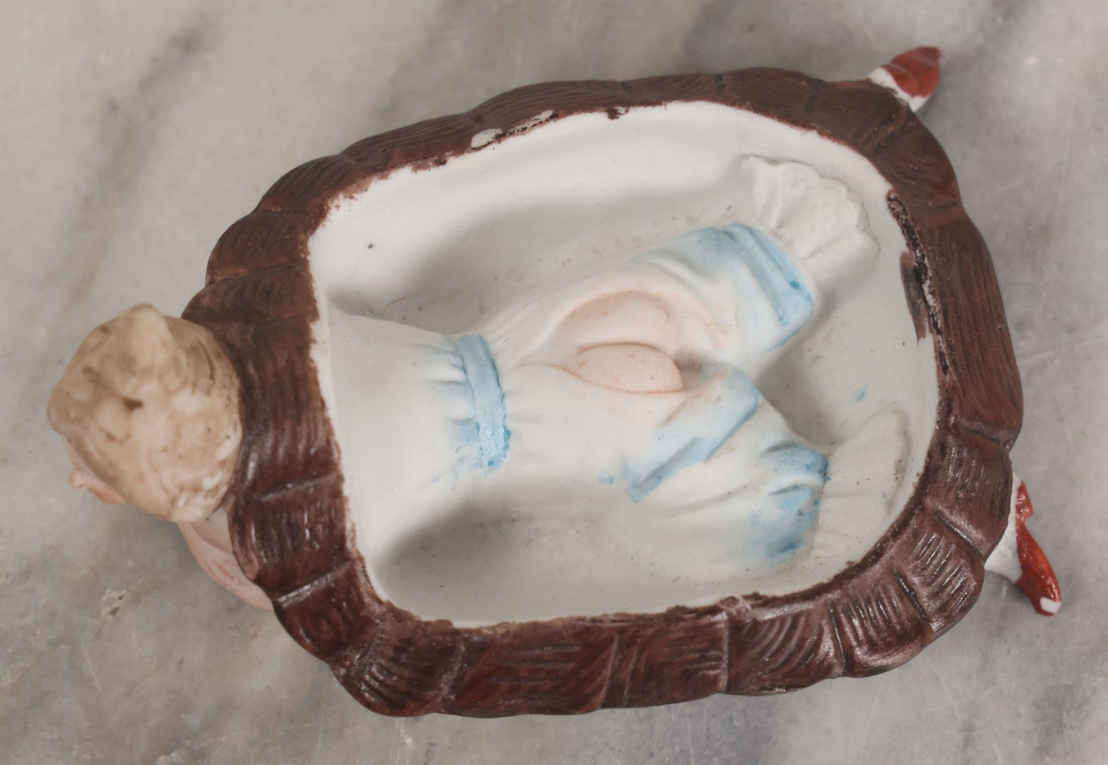 Lot 016 - Antique German Bisque Half Doll Turtle Lady, Risque Figurine, Butt Exposed When Turtle Shell Removed, Note Chips To Shell