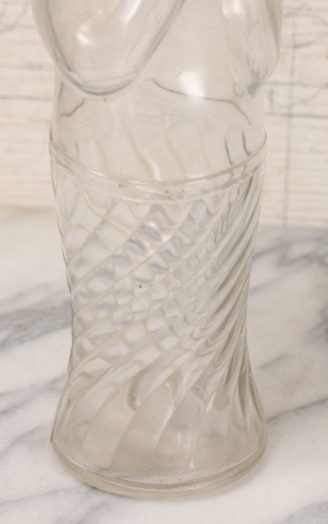 Lot 018 - Vintage Flapper Girl Clear Glass Figural Jar With Original Red Metal Lid, 10-3/4" Height