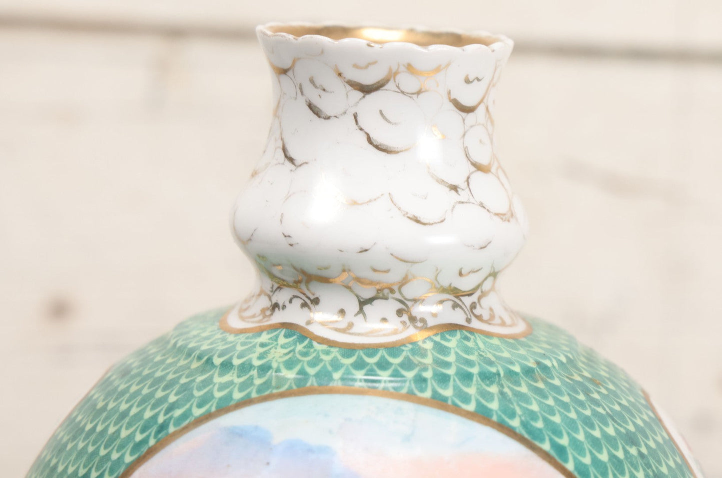 Lot 020 - Antique Transfer Printed Vienna Style Pottery Vase With Two Scenes After Angelica Kauffmann, Including Three Goddesses And Cupid Tying Wrists Of Partially Nude Woman, Made In Austria, 9-3/4" Height