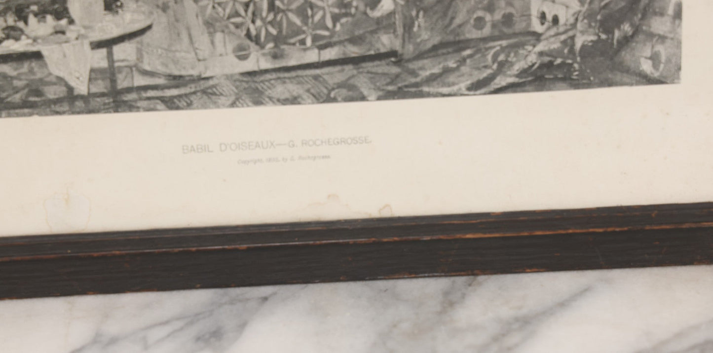 Lot 021 - Antique French Photogravure Print Of Merry Women Titled "Babil D'Oiseaux" (Chatter Of The Birds) After Georges Rochegrosse, Copyright 1895, Paper Gallery Label On Verso From E.A. Walton & Co. Fine Arts, Springfield, Mass, 17-1/2" x 14-3/4"