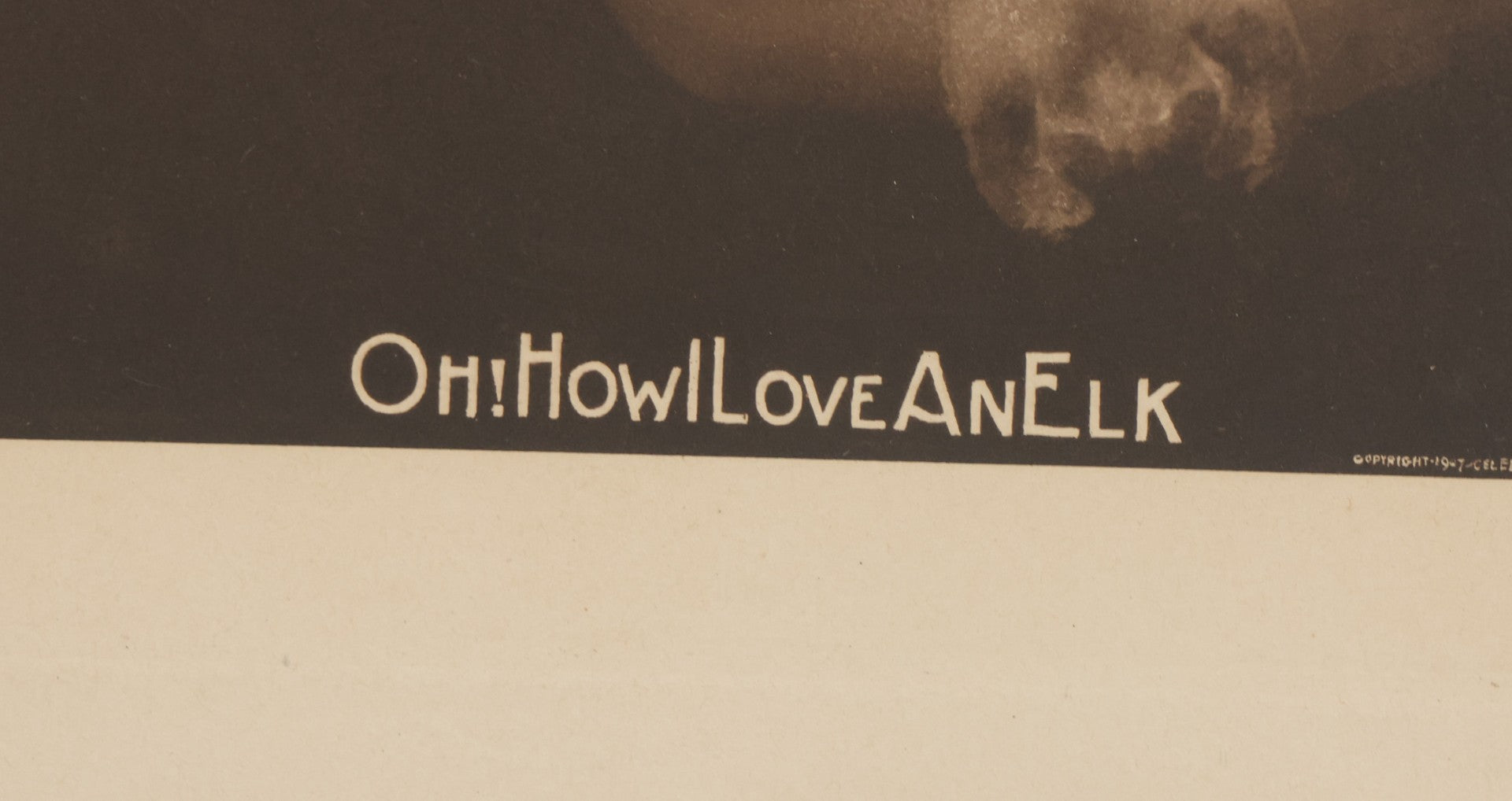 Lot 022 - Antique Comic Photographic Print Of Blissful Woman Hugging A Young Elk, "Oh! How I Love An Elk," Copyright 1907, Celebrity Art Co., Boston, 12-3/4" x 14-3/4"