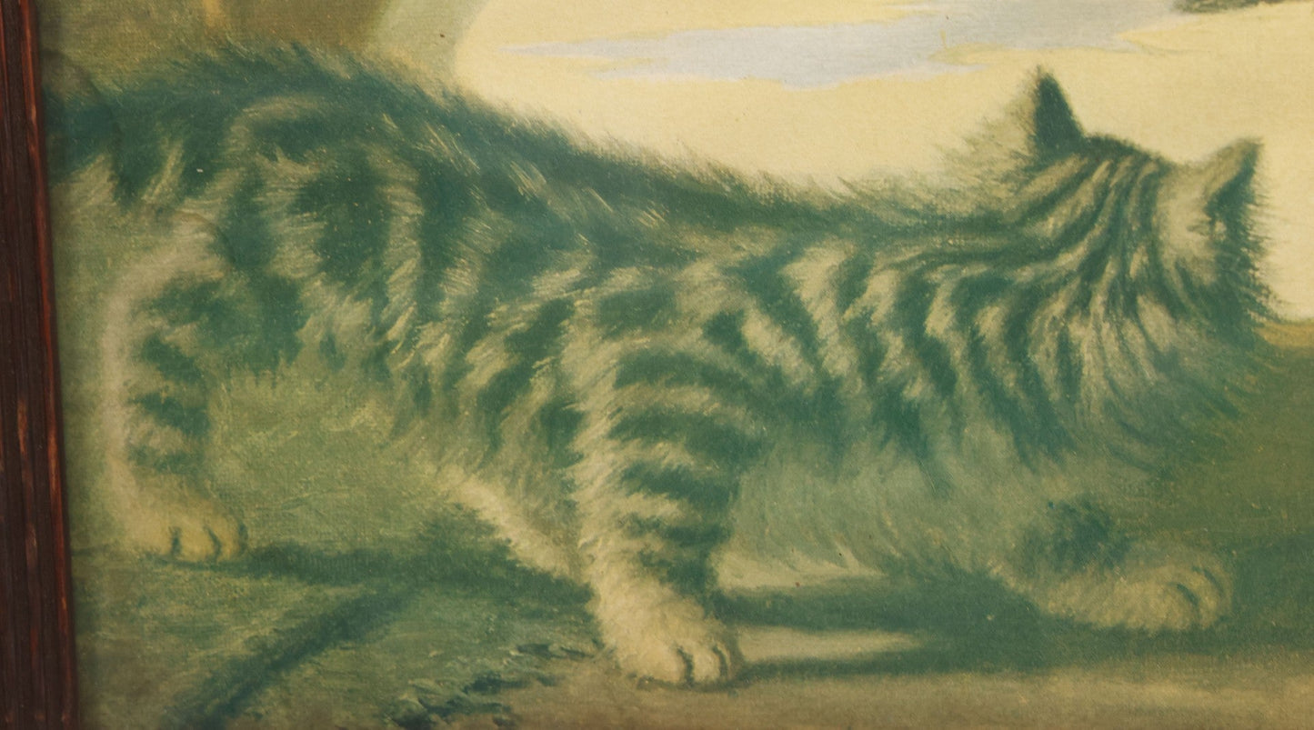 Lot 023 - Antique Color Magazine Print Of Six Kittens Watching A Mouse Swim Through Milk, As Found In Frame, Originally Appeared In The Chicago Tribune, 1901, 18-3/4" x 15-5/8"