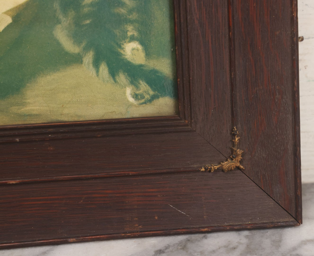 Lot 023 - Antique Color Magazine Print Of Six Kittens Watching A Mouse Swim Through Milk, As Found In Frame, Originally Appeared In The Chicago Tribune, 1901, 18-3/4" x 15-5/8"