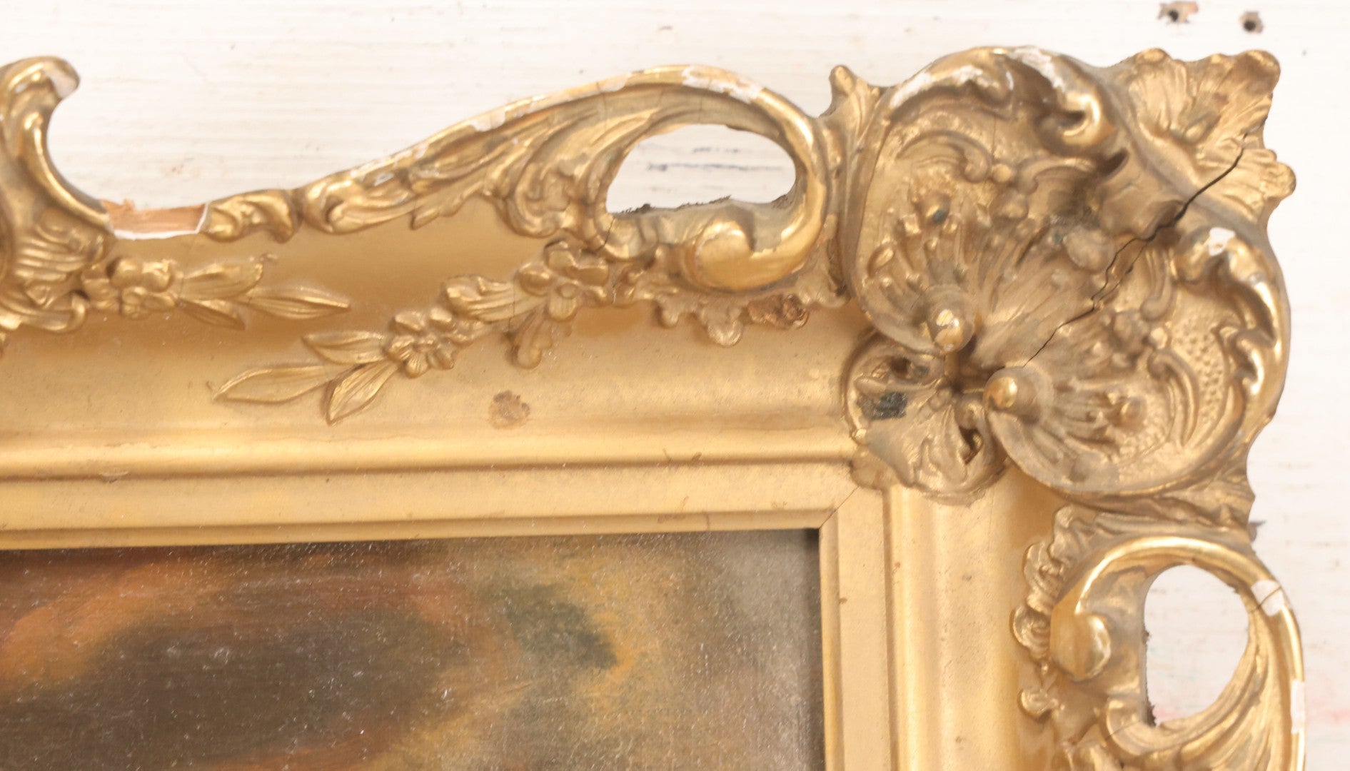 Lot 024 - Antique Oil On Canvas Nautical Night Time Sail Boat Ship Scene In Ornate Gesso Frame, Note Wear To Canvas, 15-1/2" x 18-1/2"