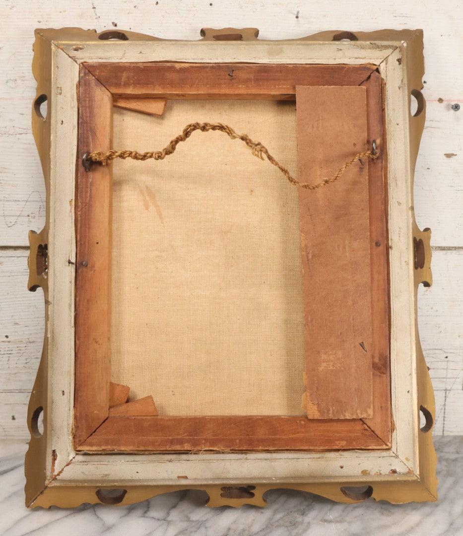 Lot 024 - Antique Oil On Canvas Nautical Night Time Sail Boat Ship Scene In Ornate Gesso Frame, Note Wear To Canvas, 15-1/2" x 18-1/2"