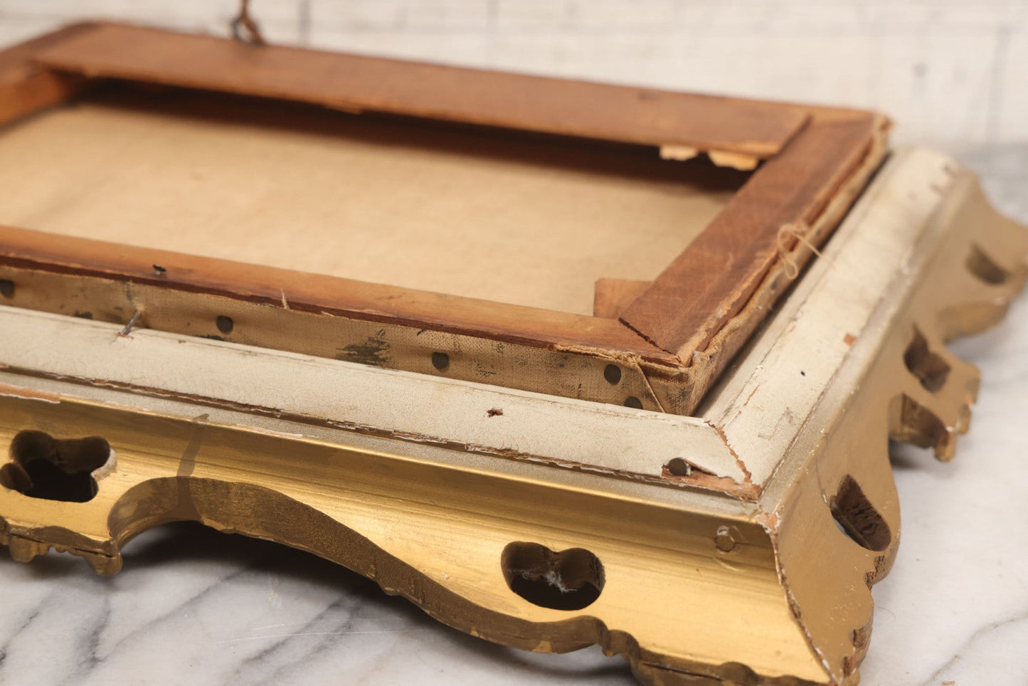 Lot 024 - Antique Oil On Canvas Nautical Night Time Sail Boat Ship Scene In Ornate Gesso Frame, Note Wear To Canvas, 15-1/2" x 18-1/2"