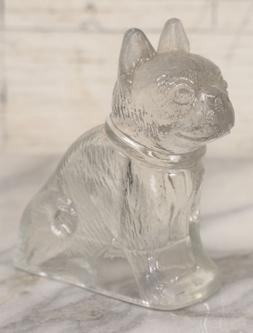 Lot 027 - Vintage Clear Glass Figural Boston Terrier Dog Candy Container, 3-3/4" Height