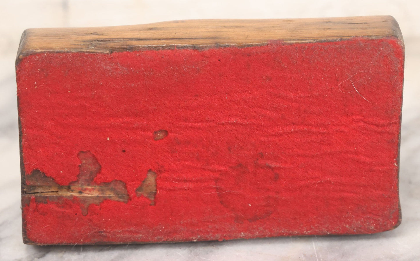 Lot 032 - Vintage Folk Art Mixed Material Match Safe And Strike With Wooden Block, Leather Match Holder And Real Rock Striker