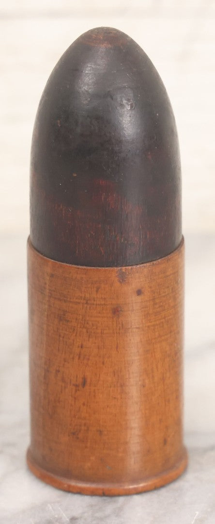 Lot 033 - Antique Folk Art Turned Wood Bullet Shell Match Safe With Original Patina