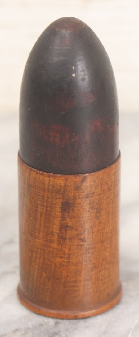 Lot 033 - Antique Folk Art Turned Wood Bullet Shell Match Safe With Original Patina