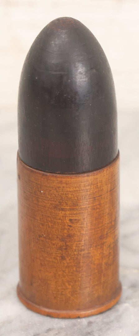 Lot 033 - Antique Folk Art Turned Wood Bullet Shell Match Safe With Original Patina