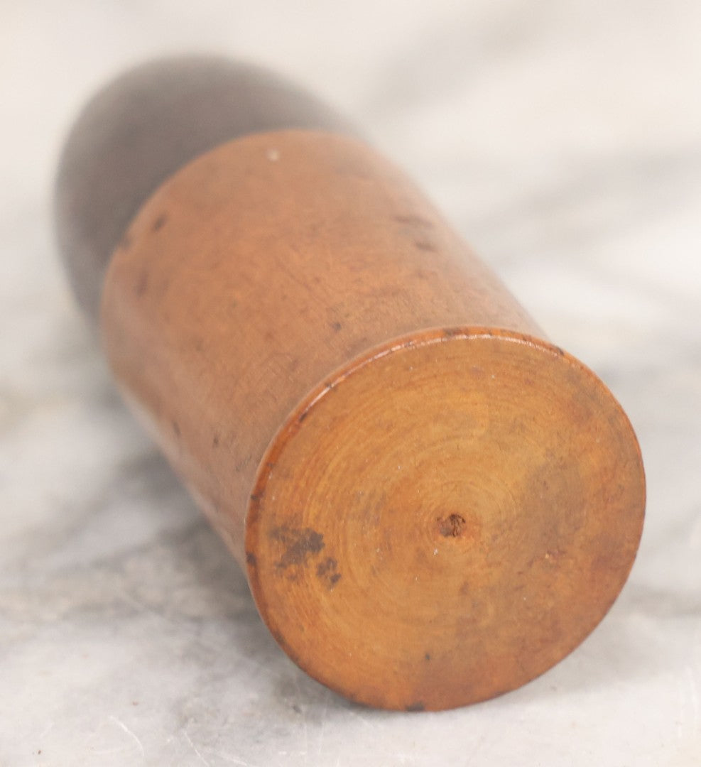 Lot 033 - Antique Folk Art Turned Wood Bullet Shell Match Safe With Original Patina