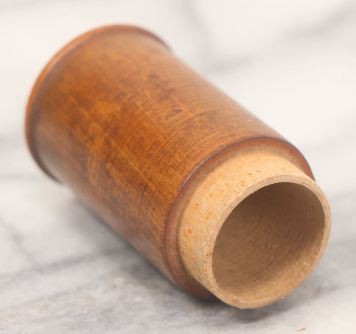 Lot 033 - Antique Folk Art Turned Wood Bullet Shell Match Safe With Original Patina