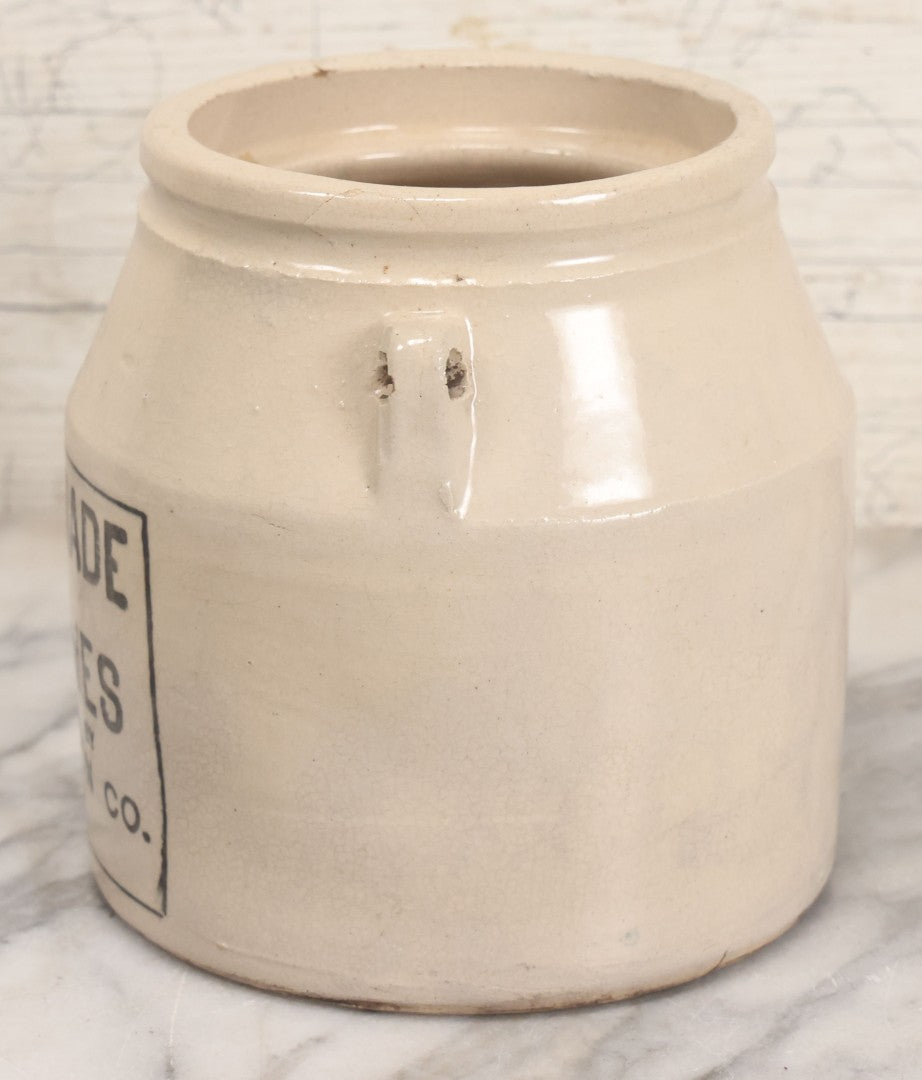 Lot 039 - Antique Stoneware Crock For "Homemade" Brand Preserves Manufactured By H.A. Johnson Co., Boston, 6-1/4" Height