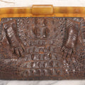 Lot 040 - Vintage Real Alligator Skin Clutch Purse With Faux Tortoise Shell Closure And Internal Coin Pouch, Missing Strap, Useable Condition