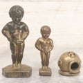 Lot 041 - Three Piece Miniature Brass Grouping Including Two Naked Peeing "Bruxelles" Boys And Miniature Brass Diving Helmet