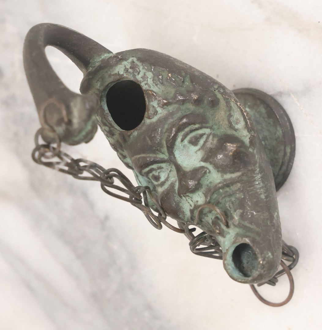 Lot 042 - Grouping Of Three Vintage Replica Cast Brass Roman Style Oil Lamps, Circa Mid Twentieth Century