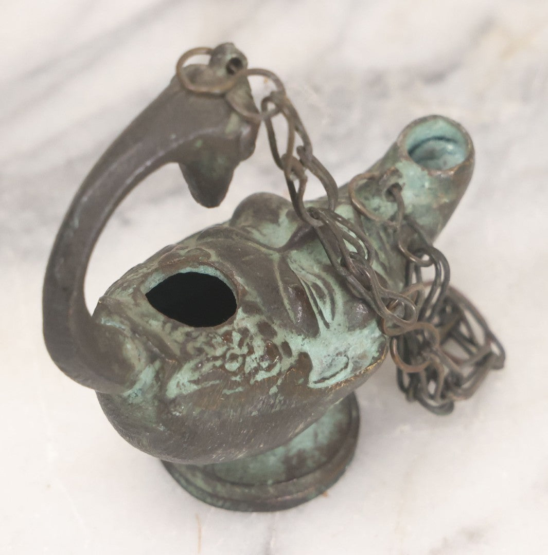 Lot 042 - Grouping Of Three Vintage Replica Cast Brass Roman Style Oil Lamps, Circa Mid Twentieth Century