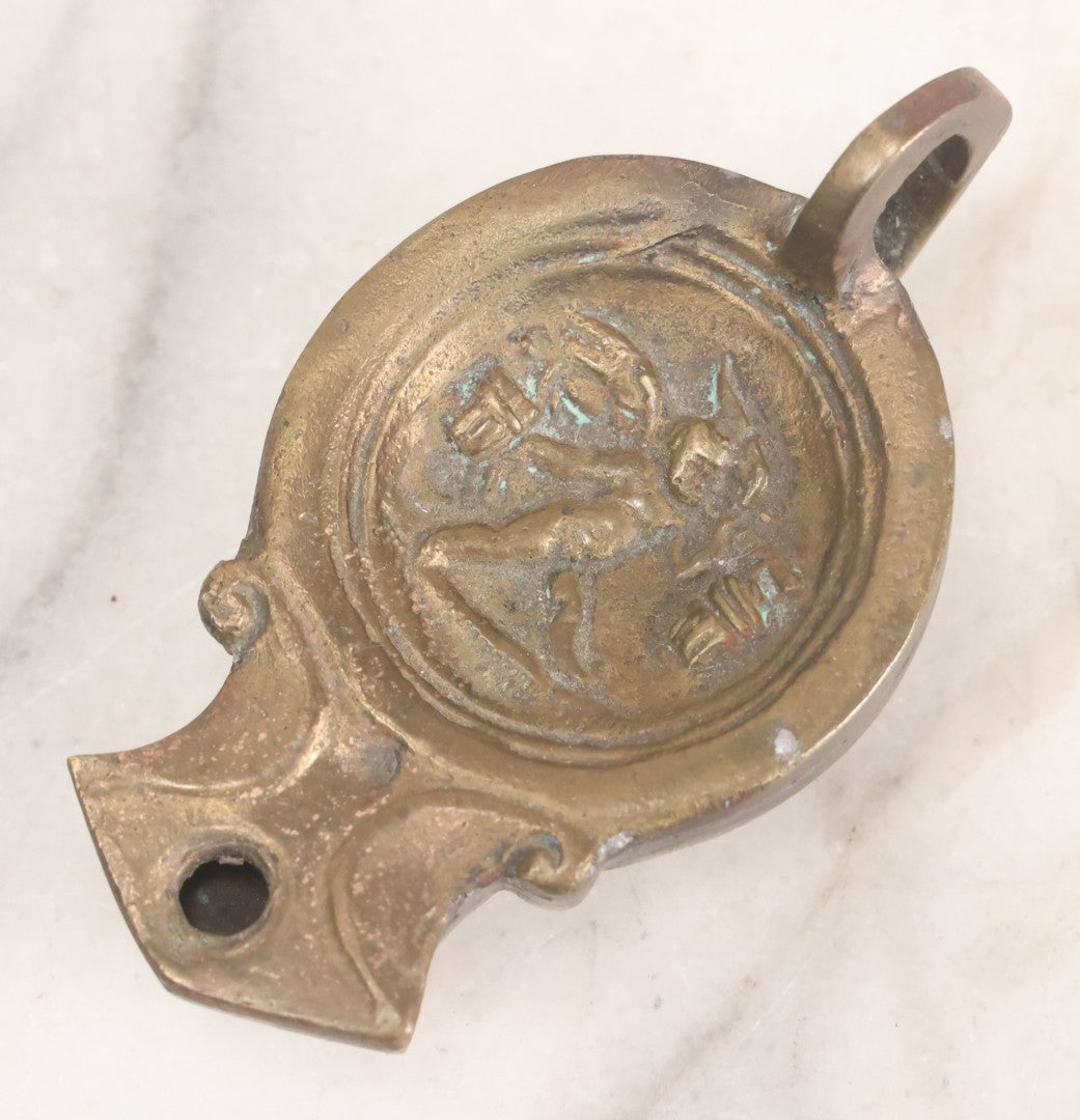 Lot 042 - Grouping Of Three Vintage Replica Cast Brass Roman Style Oil Lamps, Circa Mid Twentieth Century