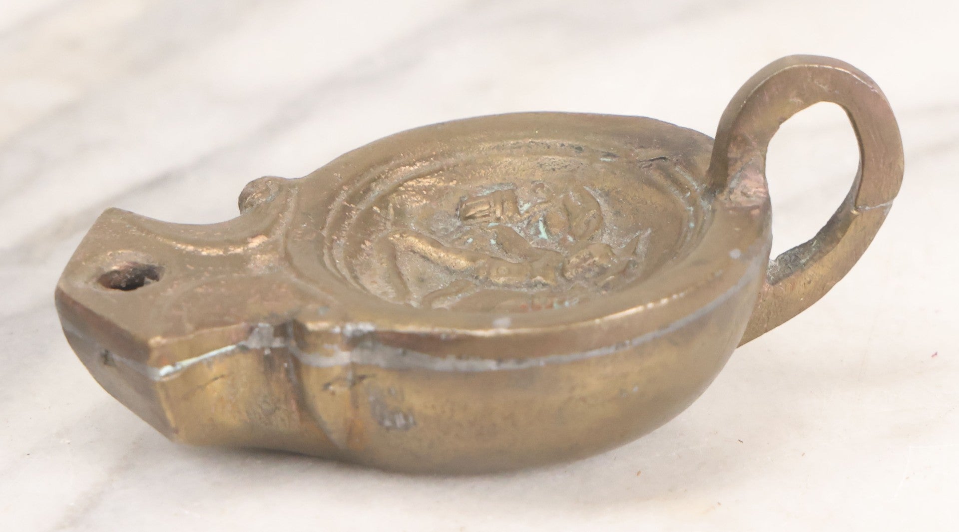 Lot 042 - Grouping Of Three Vintage Replica Cast Brass Roman Style Oil Lamps, Circa Mid Twentieth Century