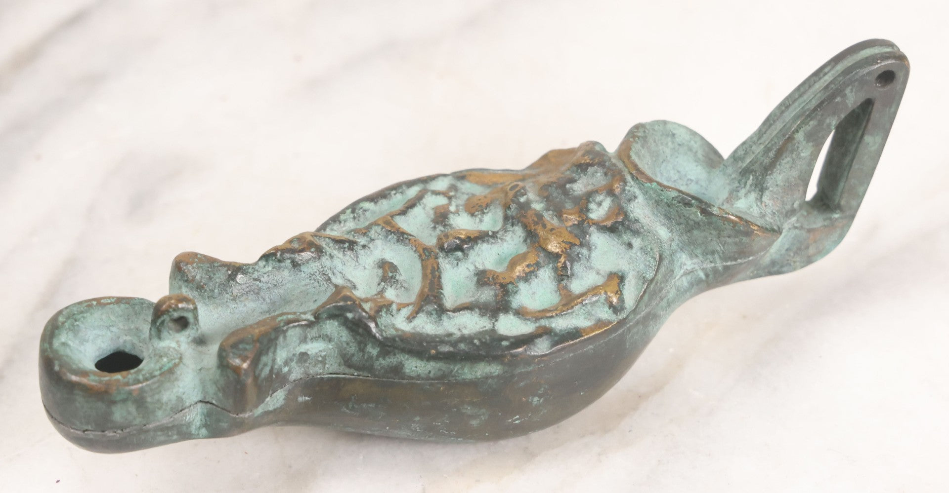 Lot 042 - Grouping Of Three Vintage Replica Cast Brass Roman Style Oil Lamps, Circa Mid Twentieth Century