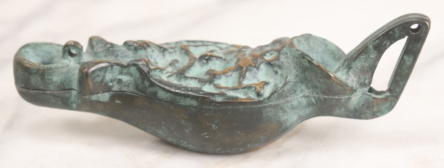 Lot 042 - Grouping Of Three Vintage Replica Cast Brass Roman Style Oil Lamps, Circa Mid Twentieth Century