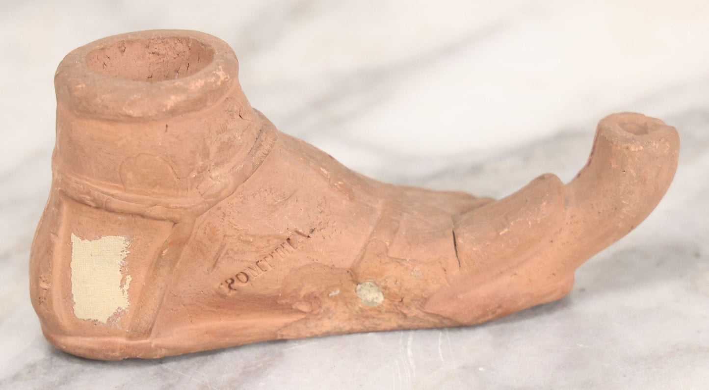 Lot 043 - Vintage Replica Clay Figural Foot Oil Lamp Modeled After An Example Found In The Ruins Of Pompeii